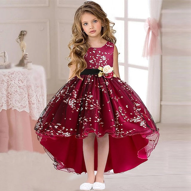 Dress Kids Sleeveless Solid Colored Floral Girls' Wedding