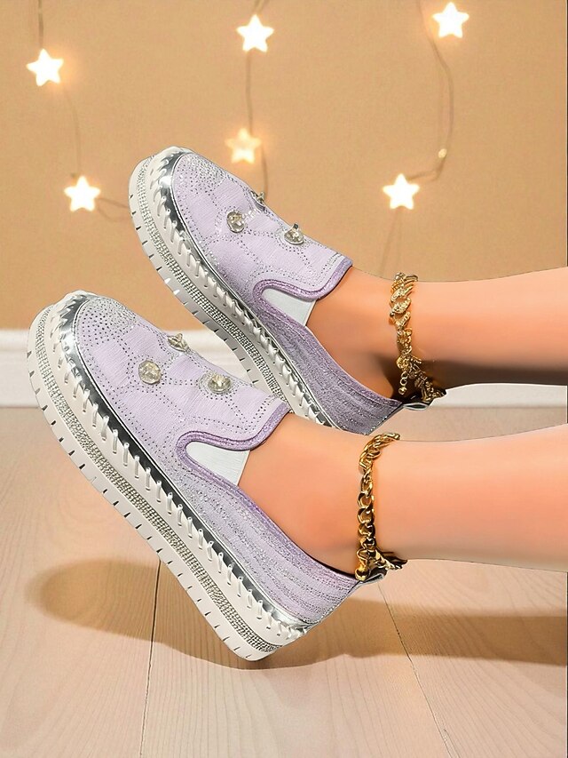 Rhinestone Studs Sneakers Women's Platform Slip-On Red with