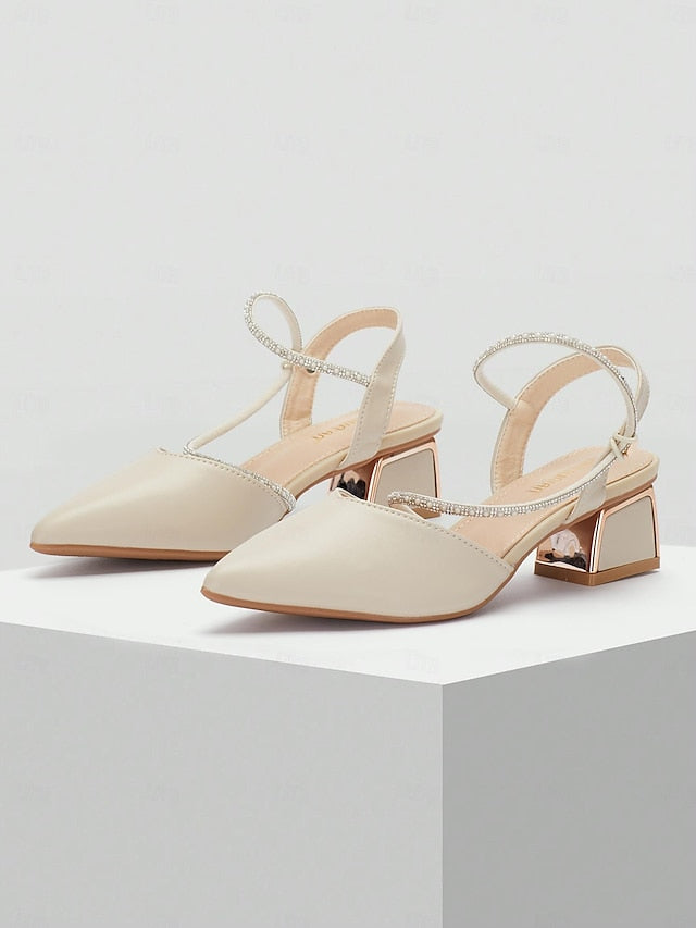 Toe Elegant Pointed with Women's Heels Slingback Rhinestone