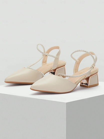 Toe Elegant Pointed with Women's Heels Slingback Rhinestone