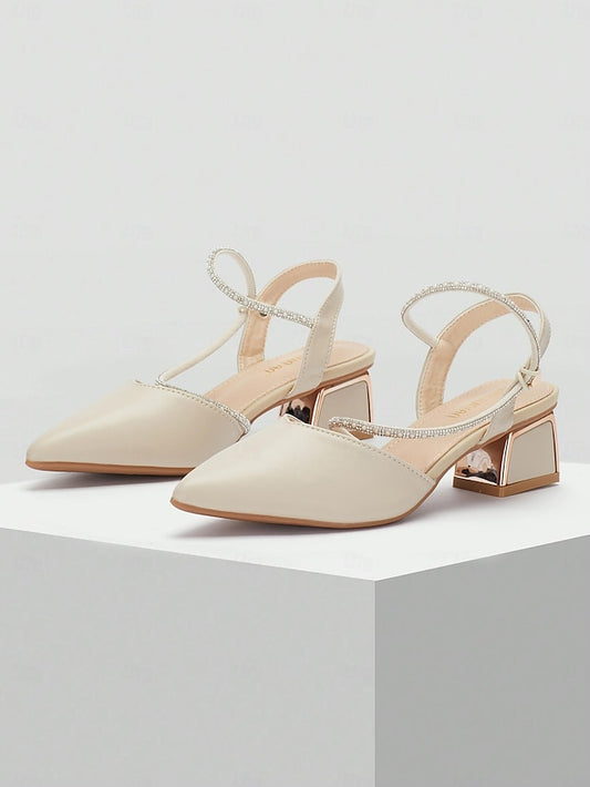 Toe Elegant Pointed with Women's Heels Slingback Rhinestone