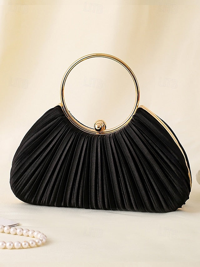 Handle Clutch Green Gold Ring Velvet Pleated Elegant with -