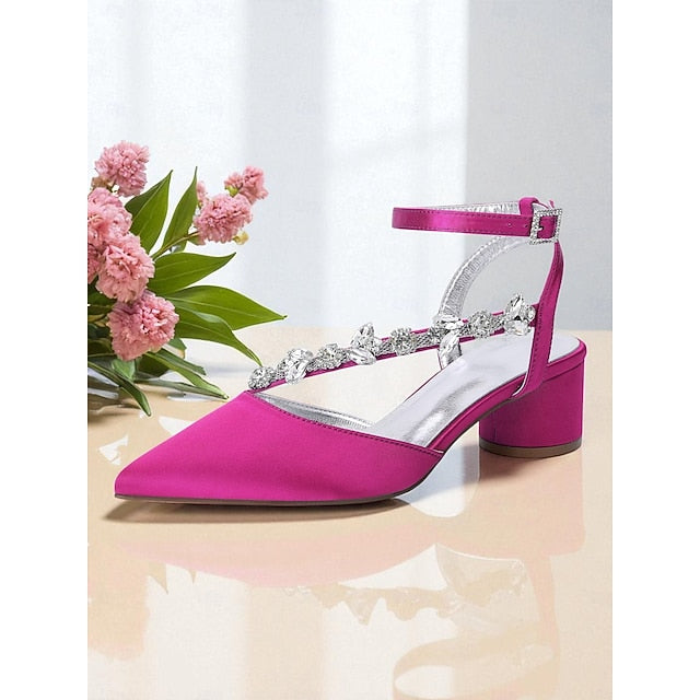 Women's Rhinestone Purple with Satin Pumps Heel Block