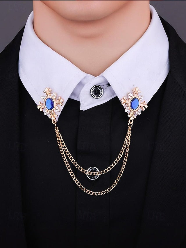 Gem Vintage Double – Brooch Blue Collar Elegant Chain