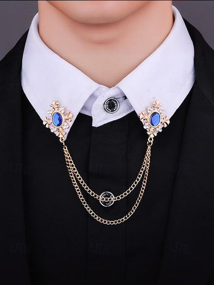 Gem Vintage Double – Brooch Blue Collar Elegant Chain
