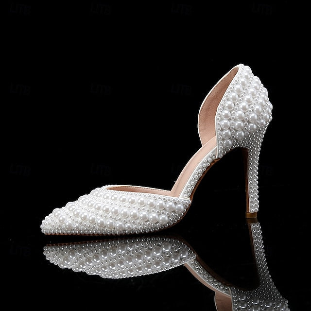 White and Bag Women's Heels Stiletto Clutch – Pearl Set