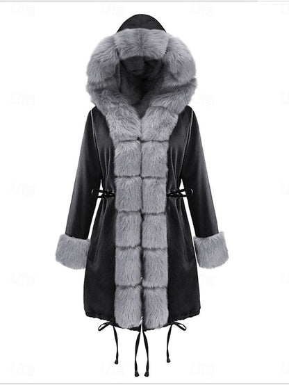 Collar Breathable Women's Pocket Faux Warm Fur Coat