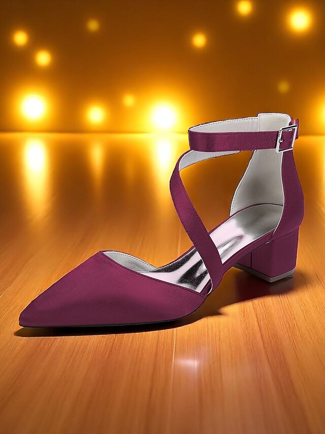 Women's - Heels Satin Block Champagne Pointed Toe