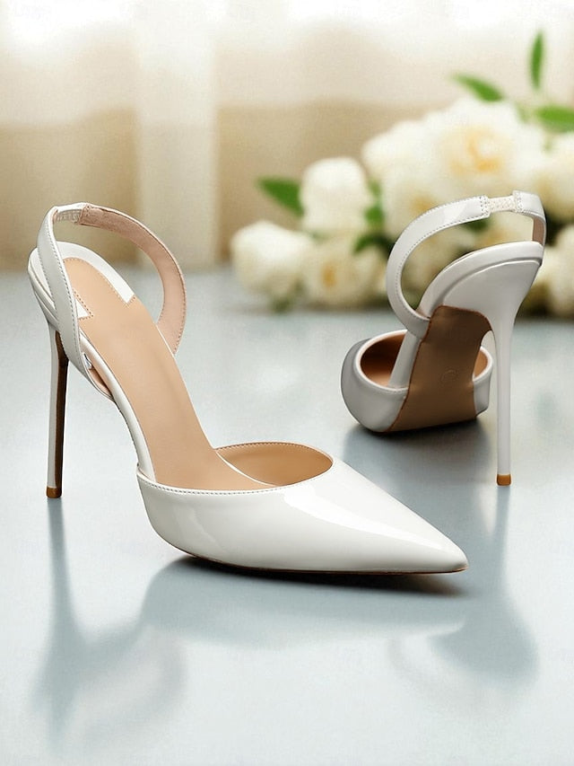 Women's Heels White Pearl-Embellished Leather Slingback -
