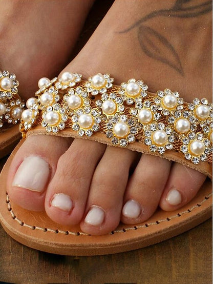 with Sandals Boho Beaded Chic Ankle for Floral Straps Flat