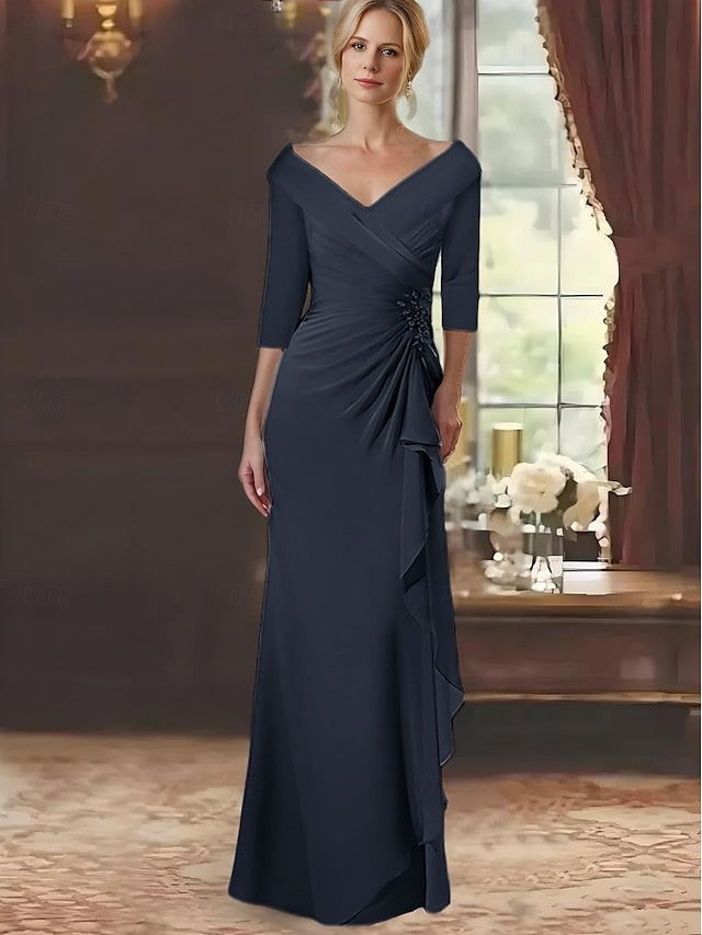Neck the A-Line Mother V Dress of Length Bride Floor Elegant