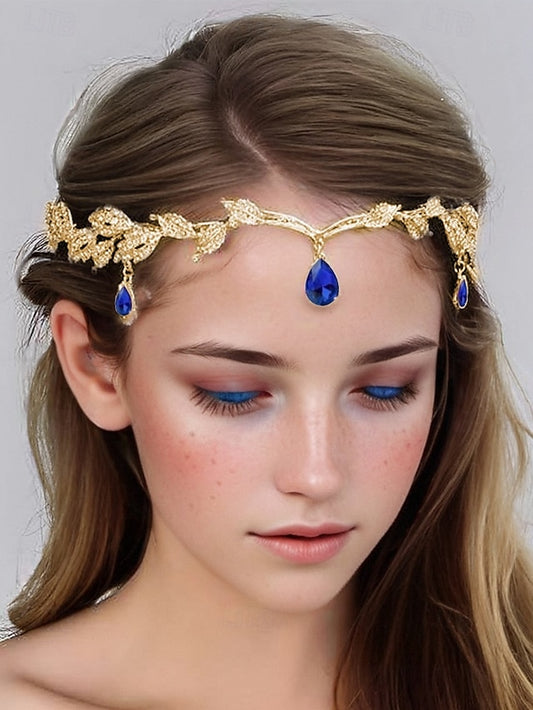 Leaf with Headpiece Gold Vintage Gemstone Blue – Drops
