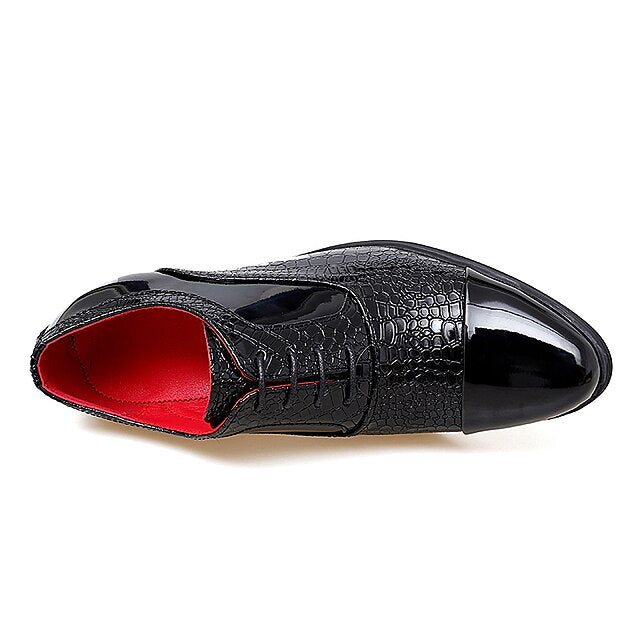 Patent Pattern Faux Black Oxford Leather Men's Crocodile
