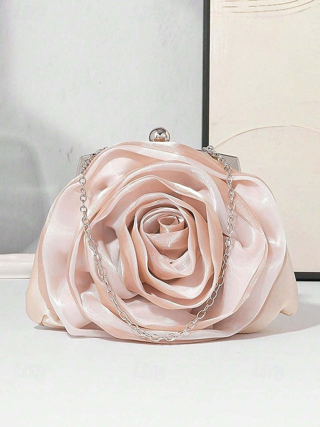 Flower Evening Elegant Satin – Women's Purse Rose Clutch