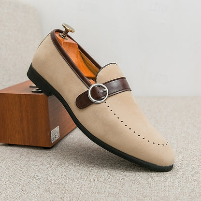 Slip-On Strap Brown Faux Loafers with Suede Buckle Men's