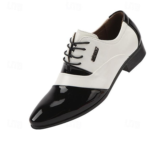 Patent Black Faux Men's Oxford Leather Shoes White and –