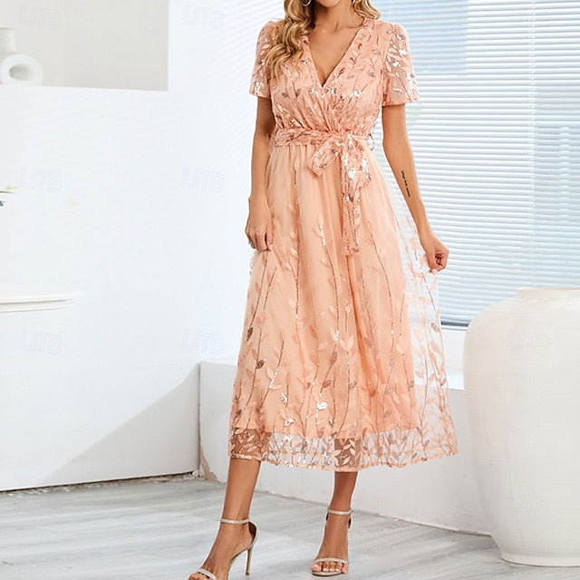 Mother Neck Elegant V Bride the A-Line Dress Sequin of