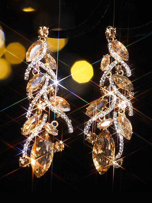 Gold Elegant Women's Leaf - Crystal Earrings Design