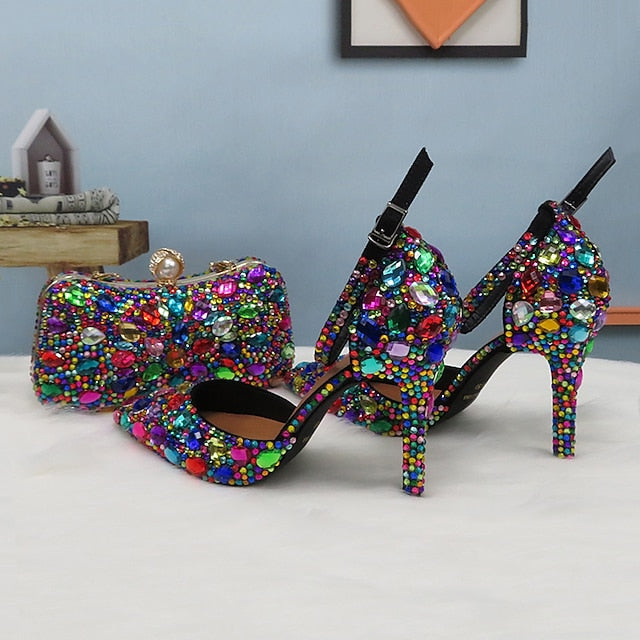Rhinestone Women's with Heel High Shoes Wedding Multicolor