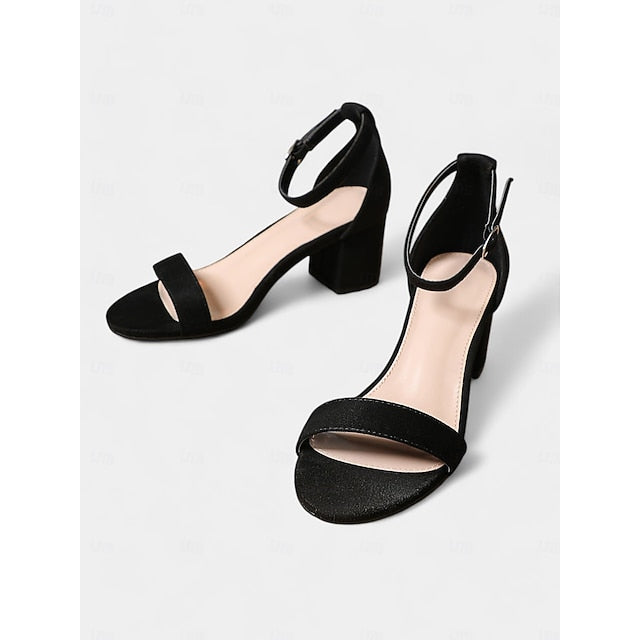 Stylish Women's with Glitter Block Sandals Ankle Heel Gold