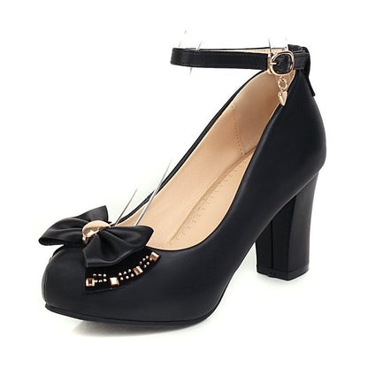 Toe Girls' Round White Block Pumps Heel Shoes –