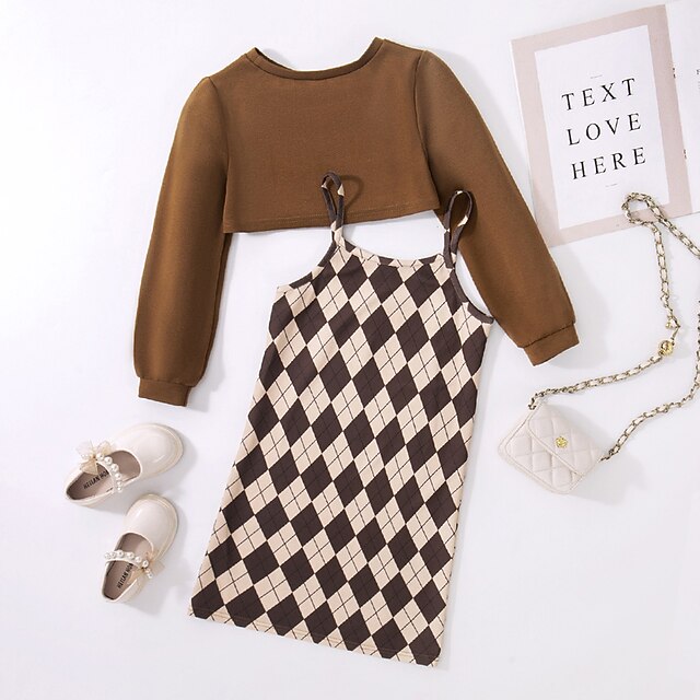 Pieces Kids 2 Set Girls' Dress Block Color Long Suits