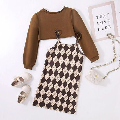 Pieces Kids 2 Set Girls' Dress Block Color Long Suits