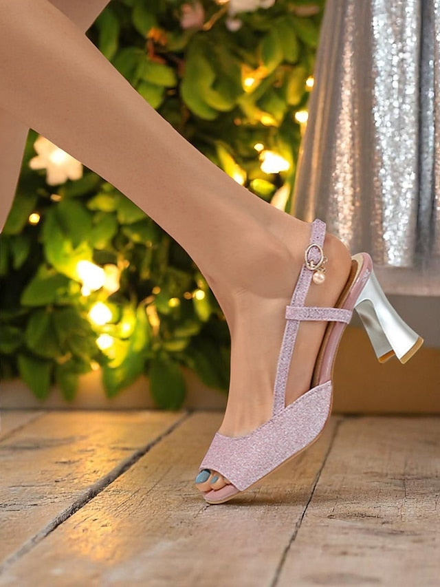 Slingback - Women's Gold Heels Glitter Sparkly Open-Toe