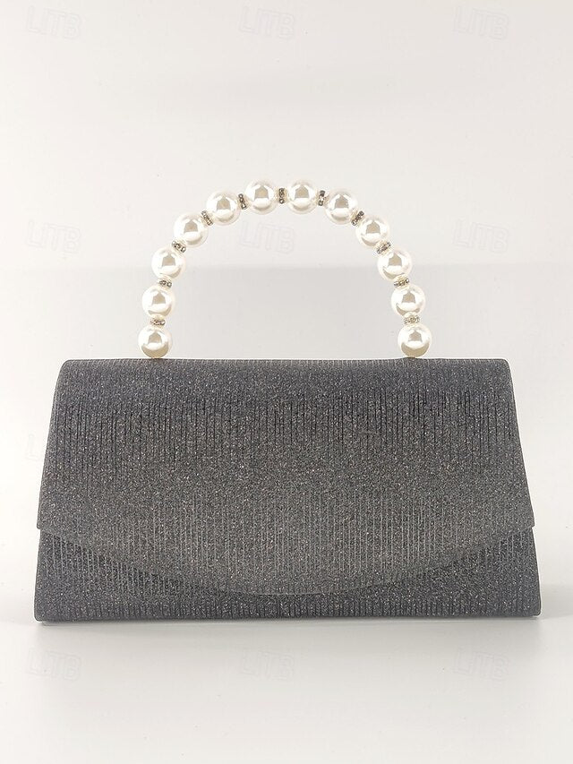 – Bag Women's Glitter Handle with Purple Pearl Clutch