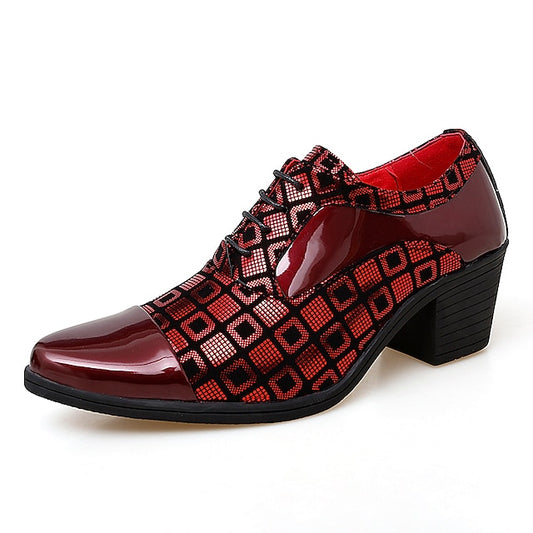 Leather Block Black Shoes Patent Men's Red Heel and Oxford