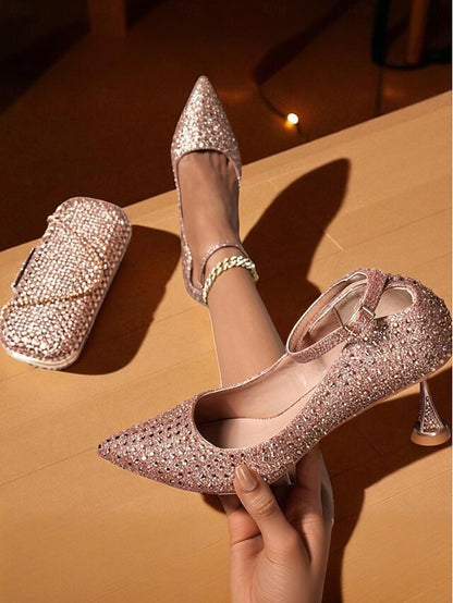 Clutch Bag Heels and Green Set Rhinestone Women's Matching