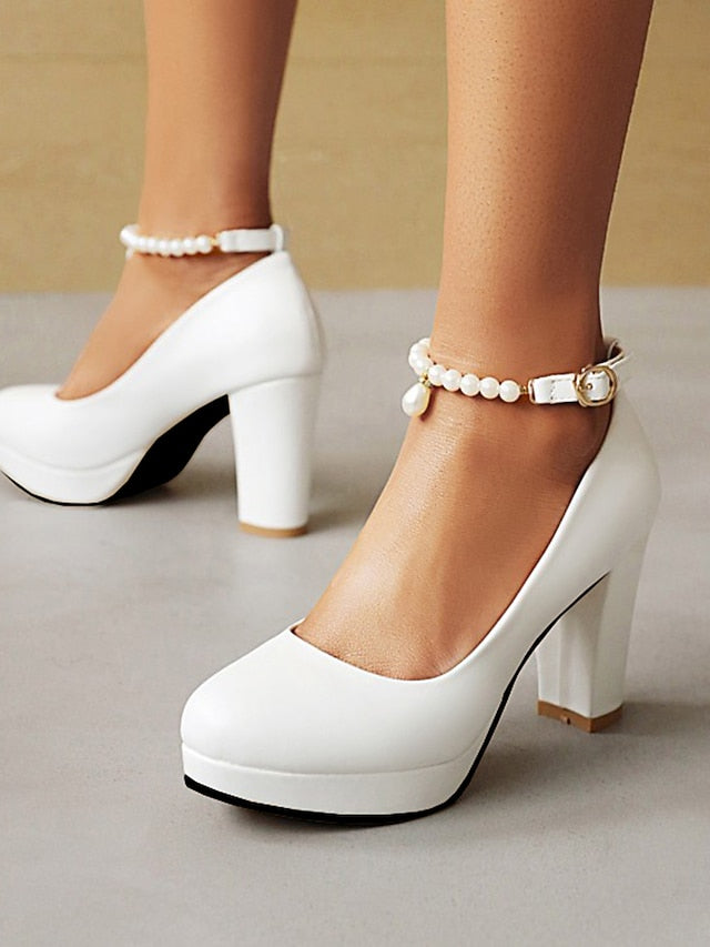 Pearl White Pumps Ankle with Heel – High Women's Strap