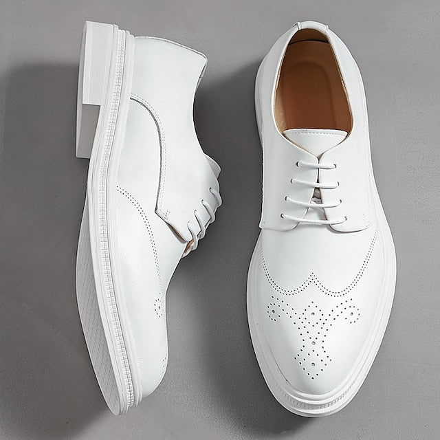 Faux Shoes Men's Perforated Oxford White Leather with