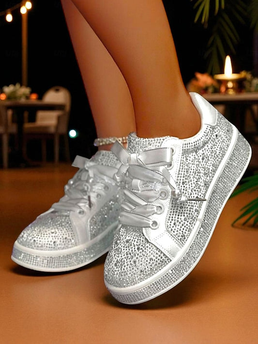 Sparkly Lace-Up - Sneakers Rhinestone Women's Glamorous