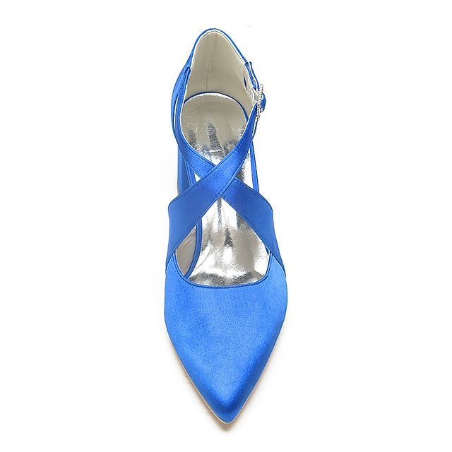 Elegant Block White Pointed Women's – Heels Satin Toe