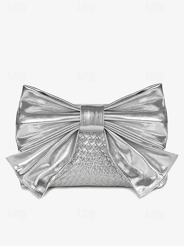 Gold Faux Bow Oversized Women's with Bag Clutch Leather