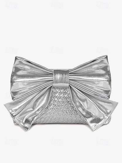 Gold Faux Bow Oversized Women's with Bag Clutch Leather