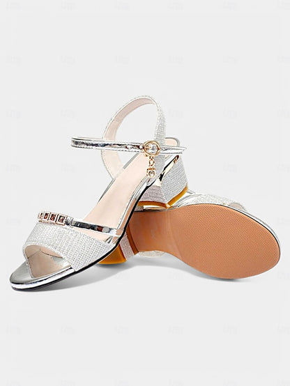 Elegant Heeled Women Shoes Sandals for Rhinestone Dress Silver -