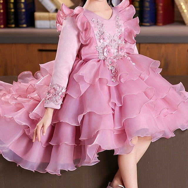 Wedding Girls' Party Flower Sleeve Kids Long Dress Special
