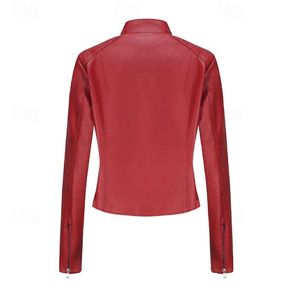 Zipper Jacket Pocket Faux Leather Women's Comfortable