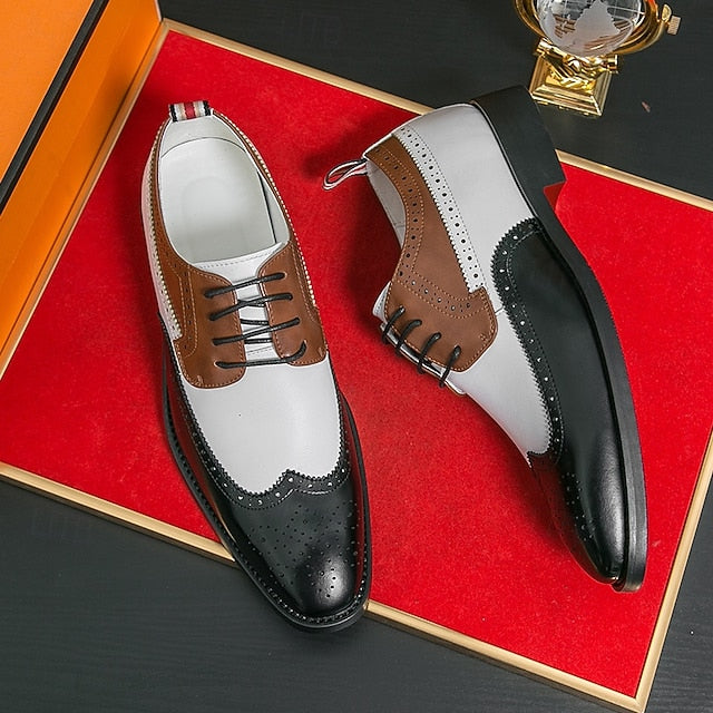 Oxford Men's Tri-Color Black in Wingtip Shoes Brogue