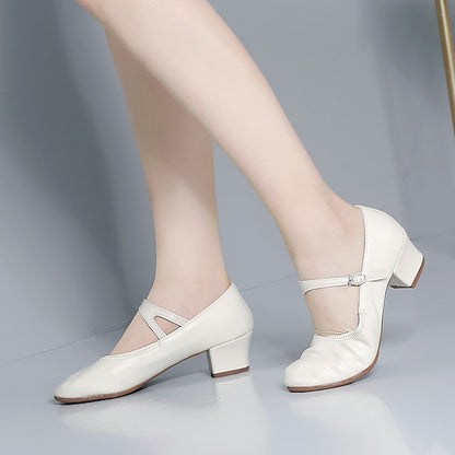 Heel Women's Jane Buckle Mary Shoes Gold Low Dance with