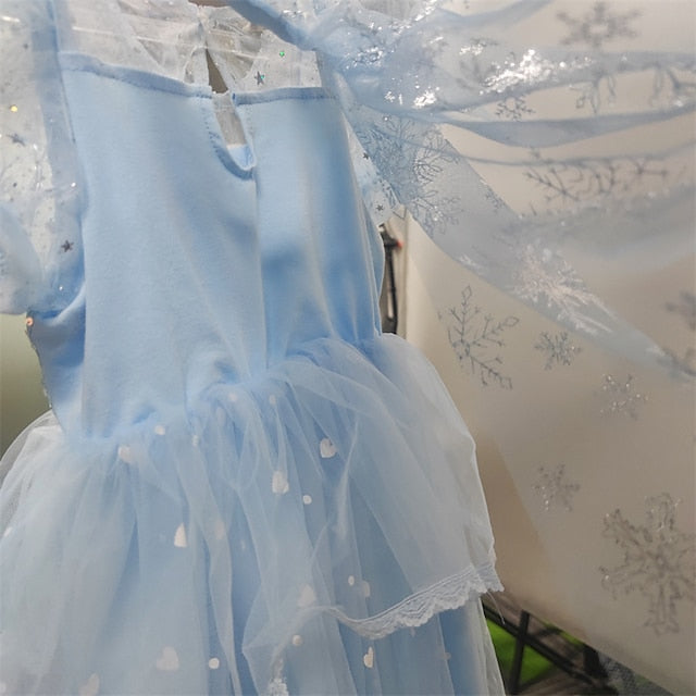 Princess Girl Elsa Frozen Dress Cosplay Cloak Flower