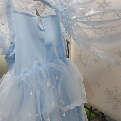 Princess Girl Elsa Frozen Dress Cosplay Cloak Flower