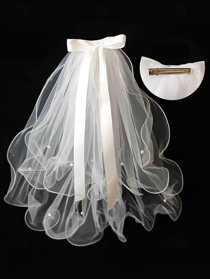Bridal Tulle Ivory Ribbon Satin Elegant - and Soft with Veil