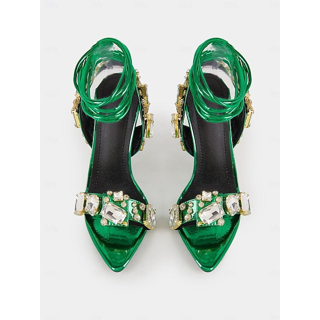 with Metallic Women's Lace-Up Heels Stiletto Green