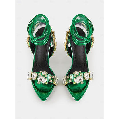 with Metallic Women's Lace-Up Heels Stiletto Green