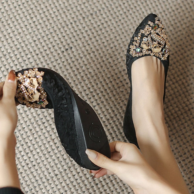 - Wedding Crystal Foldable Floral Flats Embellished Women's