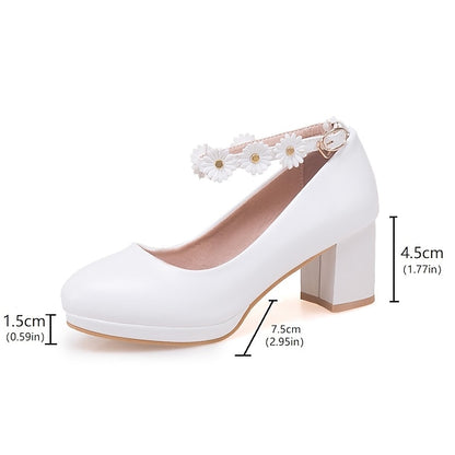 Shoes Block Heel Daisy Ankle with Flower Girls' White