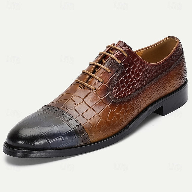 Print Men’s Leather Shoes Elegant Crocodile – Oxford Genuine
